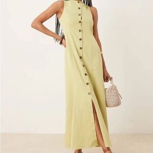 ASOS DESIGN slash neck button down vest maxi dress in sage